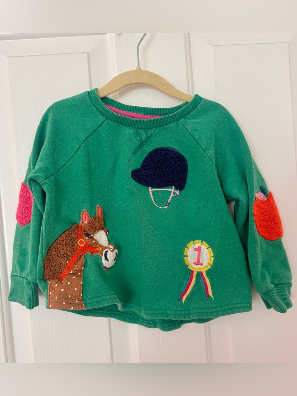 Mini Boden Green Horse/ Equestrian Appliqué Sweatshirt Size 2-3T
